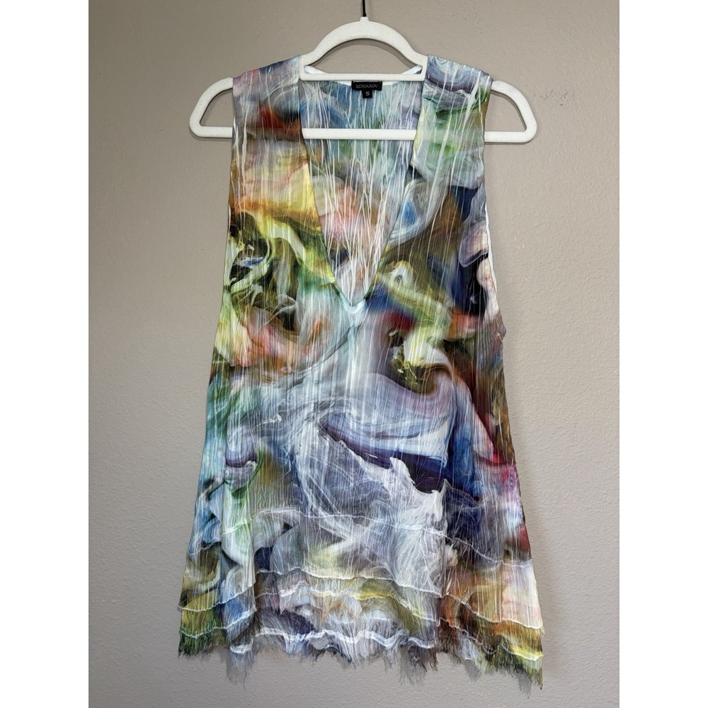 Komarov Colorful Sheer Layering Boho Fairy Top Small Abstract Artsy Festival